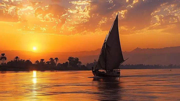 Felucca sailing on the Nile at sunset, representing executive employment and relocation in Egypt